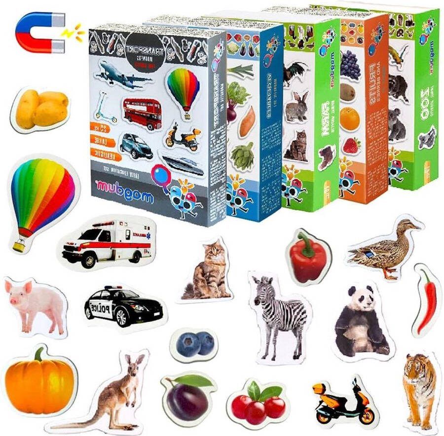 5 Sets Farm Zoo Animals Fruits Vegetables Transport Fridge Magnets Kid Toddler Educational Learning Toy 110 Pieces Baby 3 Year Old Kitchen Magnet Birthday Christmas Gift Set