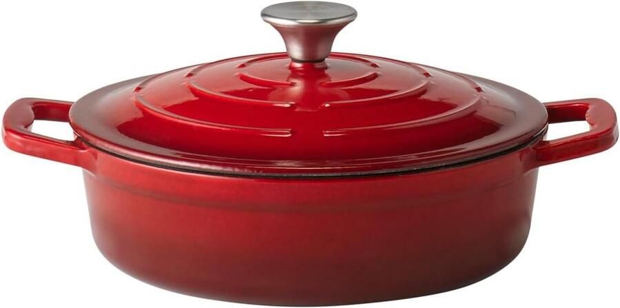 5 STARS braadpan met deksel gietijzer inductie ovenbestendig dekselhouder rood Ø 25 cm 25 liter