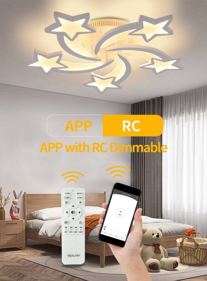 5 Ster Plafondlamp Wit Met Afstandsbediening Smart Lamp Dimbaar Met App Woonkamerlamp Slaapkamer Lamp Moderne Lamp Plafonniere