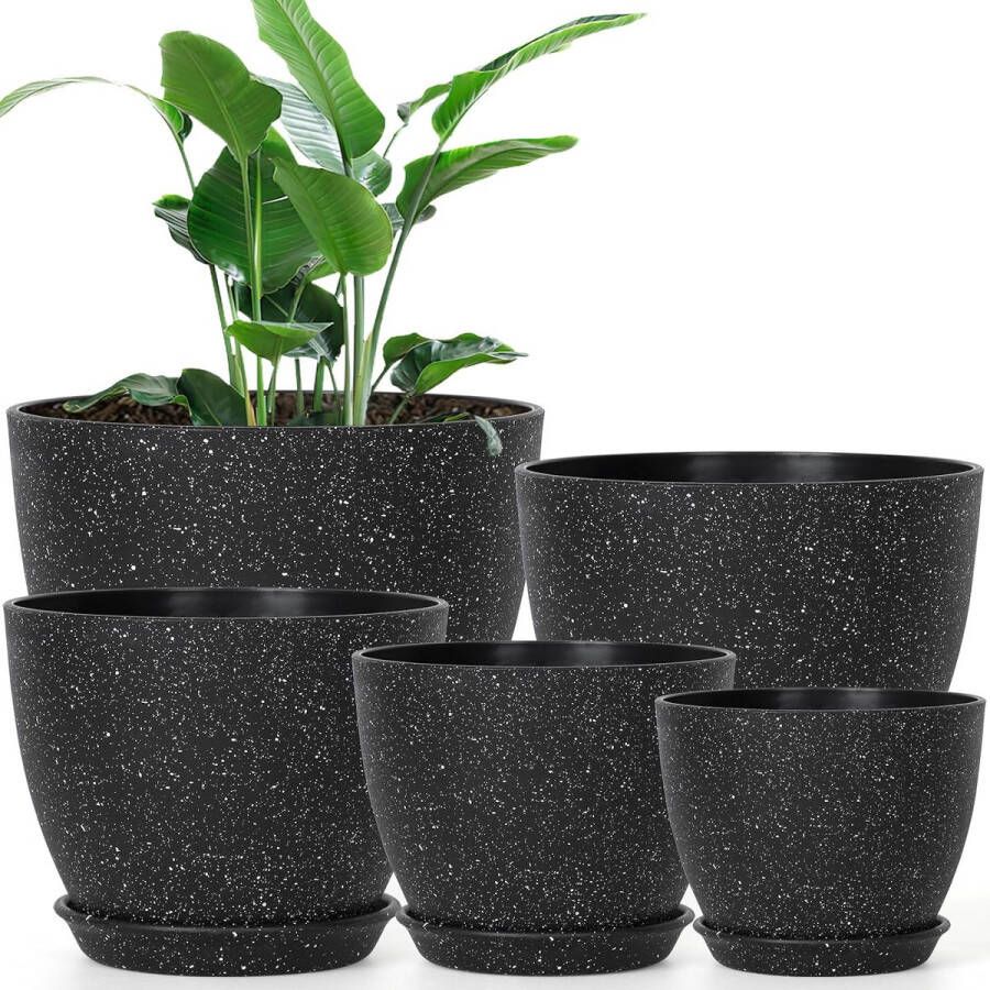 5 stuks bloempotten voor binnen 21 5 19 16 14 12 5 cm decoratieve plantenbak voor kamerplanten schoteltjes bloempotten voor kantoor en thuis zwart