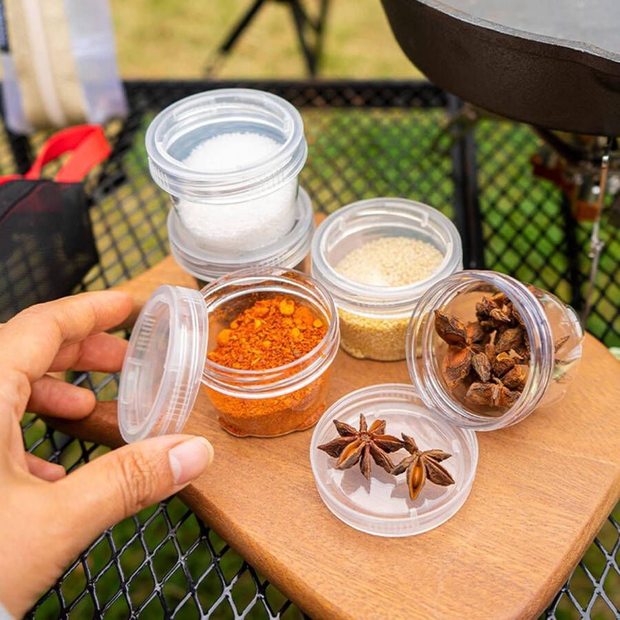 5 stuks Camping Spice Jars Sets Zout en Peper Shakers met Witte Draagbare Reizen Opbergtas Splicable Kruiden Organizer Containers Dispenser voor Outdoor BBQ Picknick