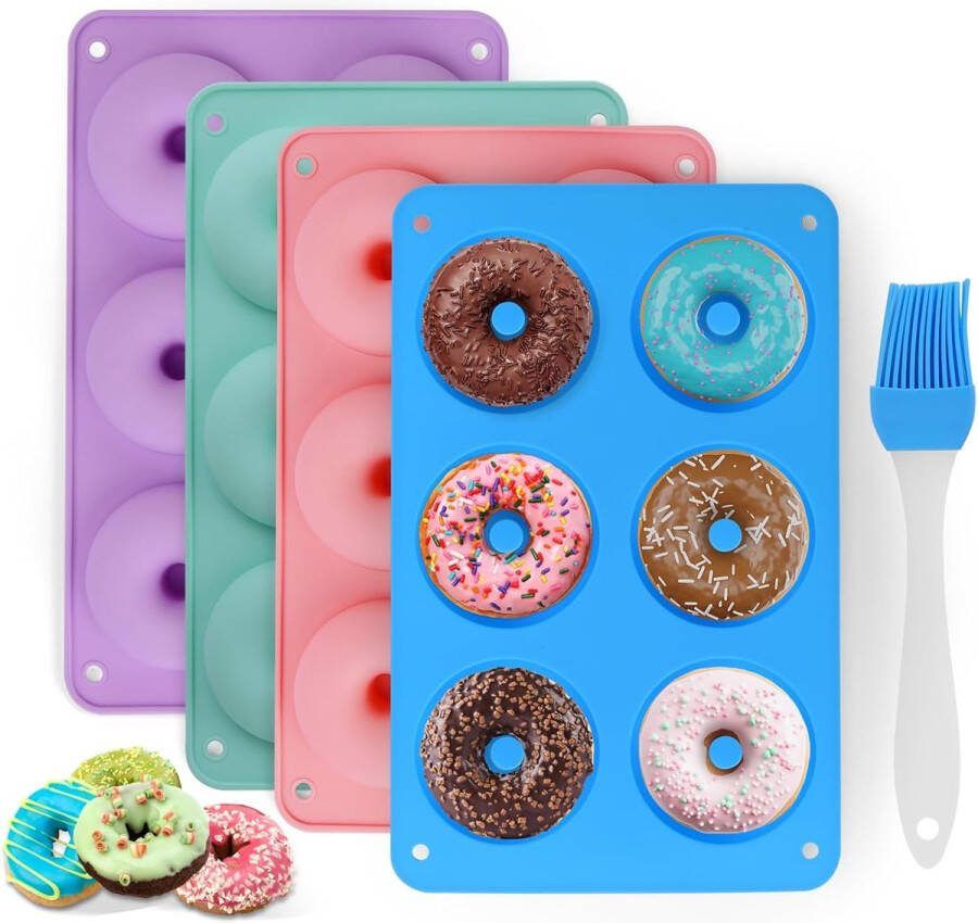 5 stuks donutbakvorm met siliconen bakborstel siliconen anti-aanbaklaag donutvormen voor cake bagels muffins BPA-vrij donutvorm voor vaatwasser oven magnetron