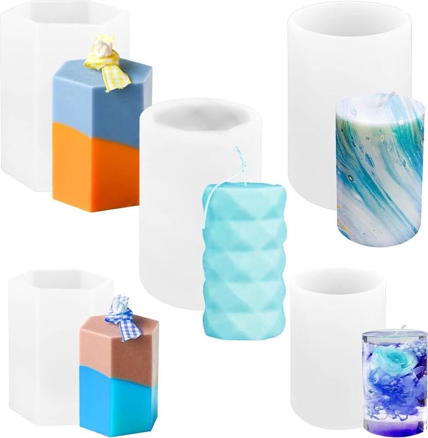 5 stuks kaarsvorm kaarsen siliconen vormen cilinder kaarsgietvorm stompkaarsen vormen voor het maken van kaarsen doe-het-zelf kaarsen was zeep polymeerklei handwerk decoratie