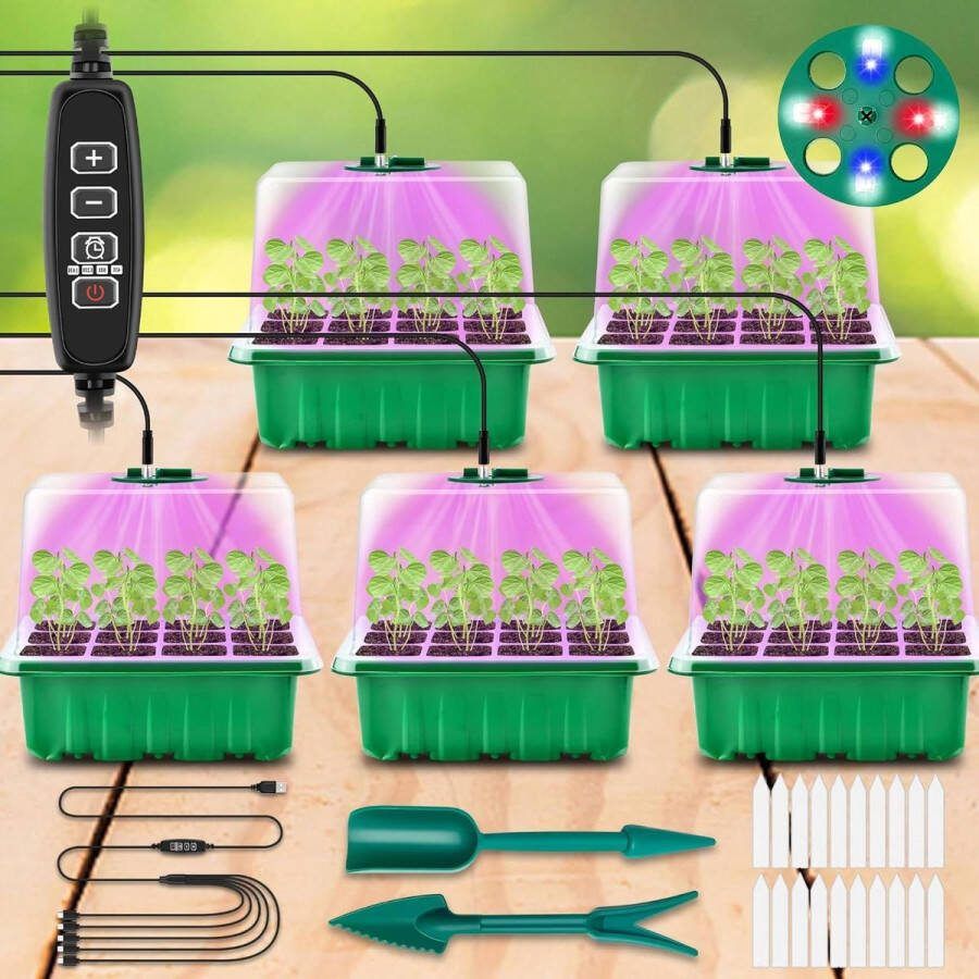 5 stuks kamerbroeikas kweekbak met licht mini broeikas kweekset plantenlichten met timer instelbare helderheid kweekschalen broeikas tuinieren Kweekbak