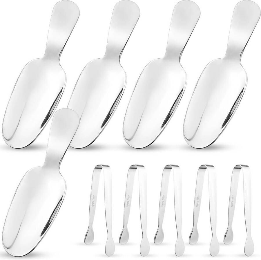 5 stuks koffielepels roestvrijstalen maatlepel met 5 ijsblokjestangen zoutlepel mini voor espresso koffiebonen losse thee zout en suiker desserts