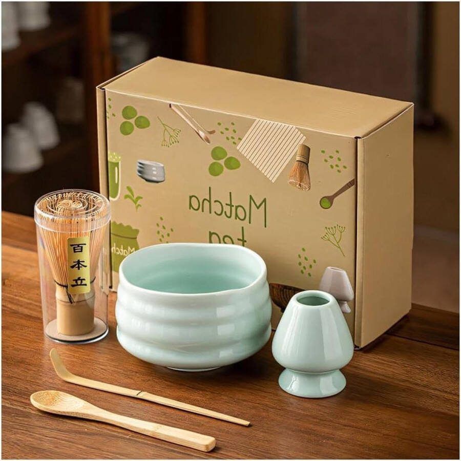 5 stuks Matcha theeset bezem en houder matcha whisk matcha kom matcha lepel accessoires geschenkdoos voor Japanse theeceremonie
