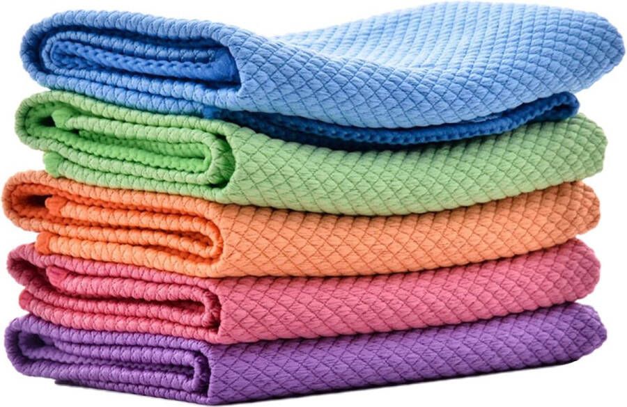 5 stuks microvezel reinigingsdoeken 40 x 30 cm poetsdoeken herbruikbare poetsdoeken glas poetsdoeken gekleurde poetsdoeken theedoeken visschubbendoeken voor auto keuken badkamer meubels
