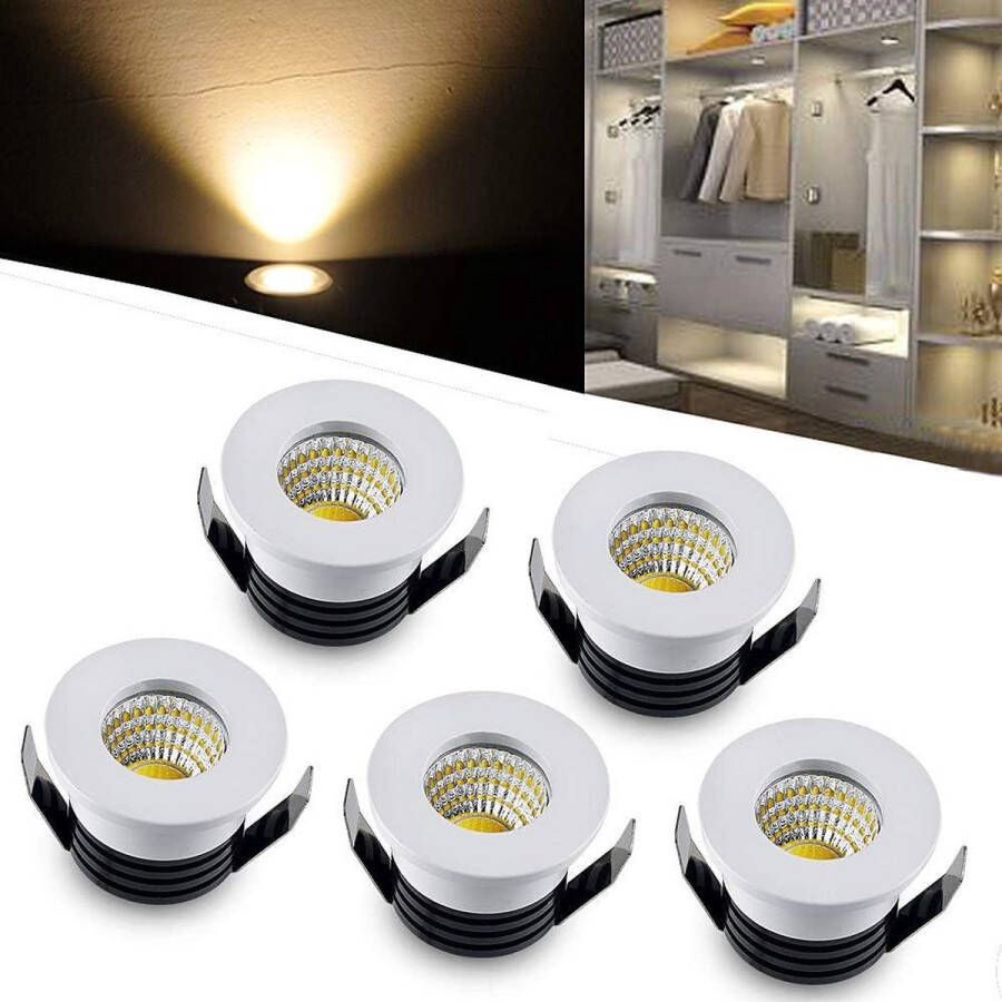 5 stuks Mini inbouwspots wit 3 W led warm wit inclusief transformator