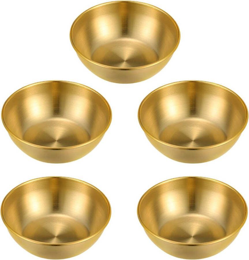 5 stuks roestvrijstalen schaaltjes sausschaaltjes kruidenschalen mini-dipschalen kleine serveerschalen sushi ketchup dipschalen set sauzen kommen voor snacks fingerfood friet goud