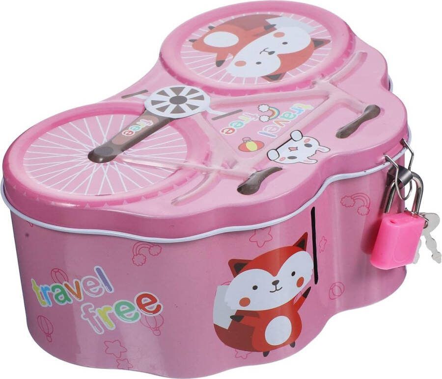 5 Stuks Spaarpot Kinderpotje Fiets Blik Roze met Gratis Verzending