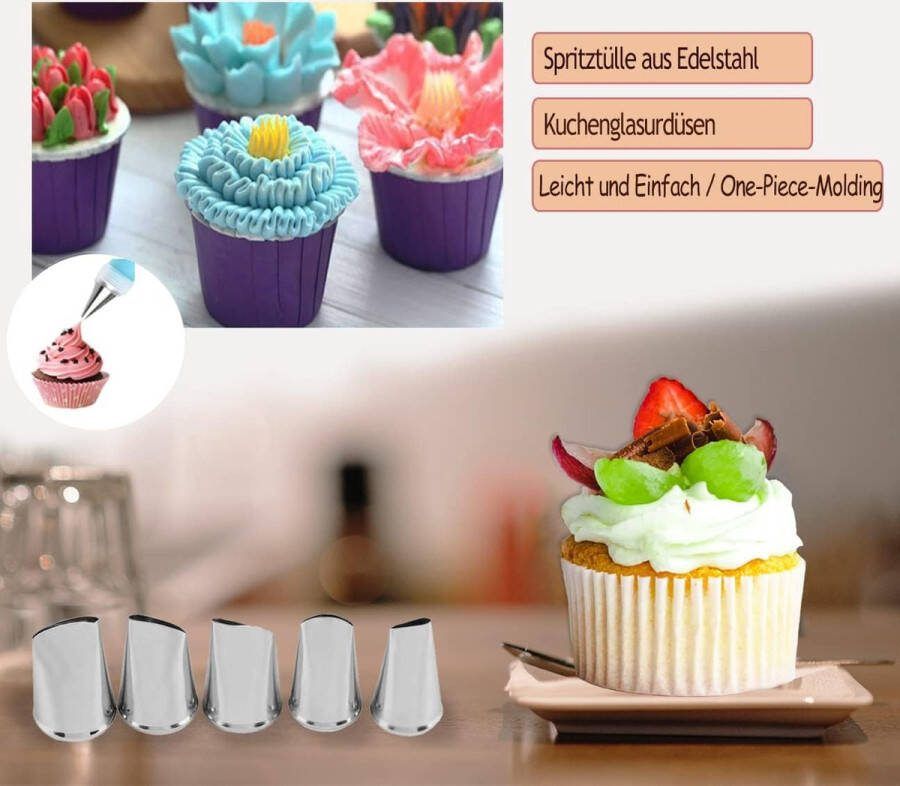 5 stuks spuitmonden Russische roestvrij stalen spuitmonden verschillende vormen doe-het-zelf bakken voor cupcakes muffins decoratie