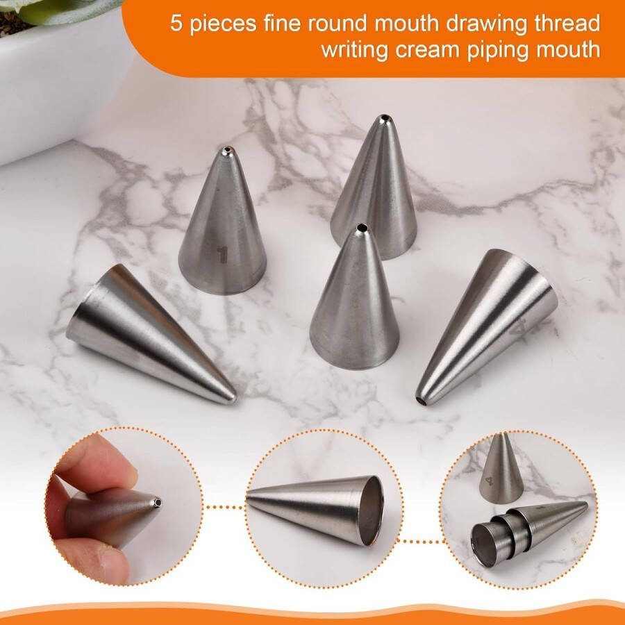 5 stuks spuitmondstukken cupcake-gebakgereedschap taartdecoratie bloemenglazuur professionele spuitmonden tip kits roestvrij staal naadloos kleine ronde voor bakken doe-het-zelf crème