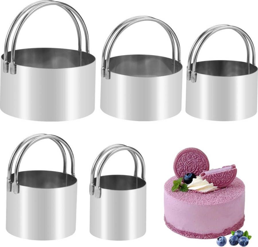 5 stuks uitsteekvormen donut uitsteekvormpjes rond roestvrij staal ronde uitsteekvormen ringen koekjessnijders met sterke greep voor mousse-cake koekjes bakken van brood en gebak