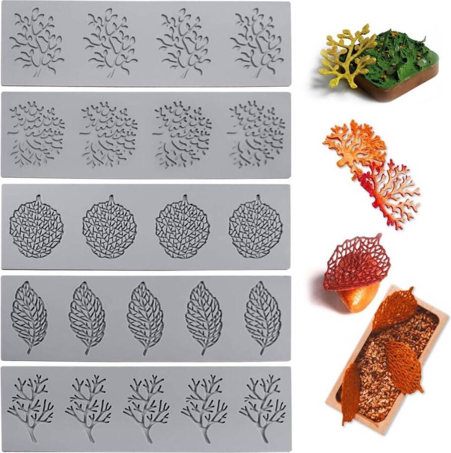 5 stuks vellen siliconen vorm creatieve doe-het-zelf siliconen cakevorm gemakkelijk losmaken en reinigen voedselkwaliteit 3D holle bladeren snoepvorm voor suikerpasta chocolade fondant