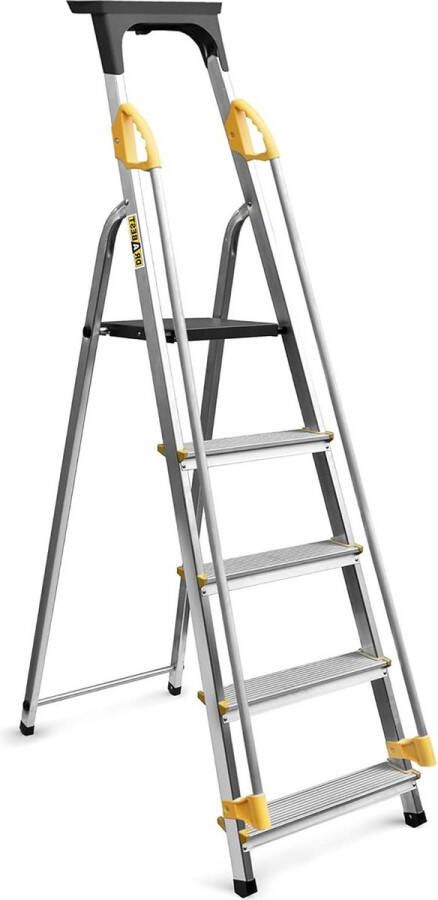 5-Traps Aluminium Huishoudladder met Leuningen 150kg Multifunctionele Opvouwbare Trapladder 45x170x12 cm Ladder