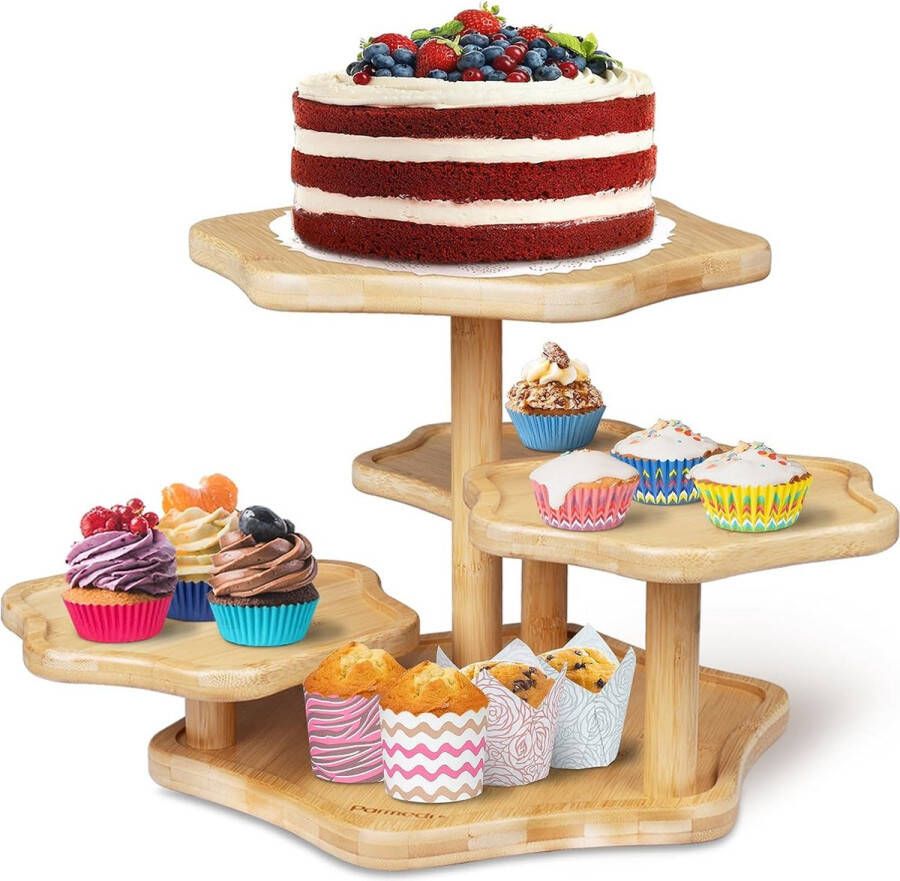 5-traps bamboe cupcake-torenstandaard: voor 50 cupcakes houten taartstandaard in wolkenvorm trapsgewijs dienblad cupcake-houder voor theefeesten koffiepauzes feesten verjaardagen