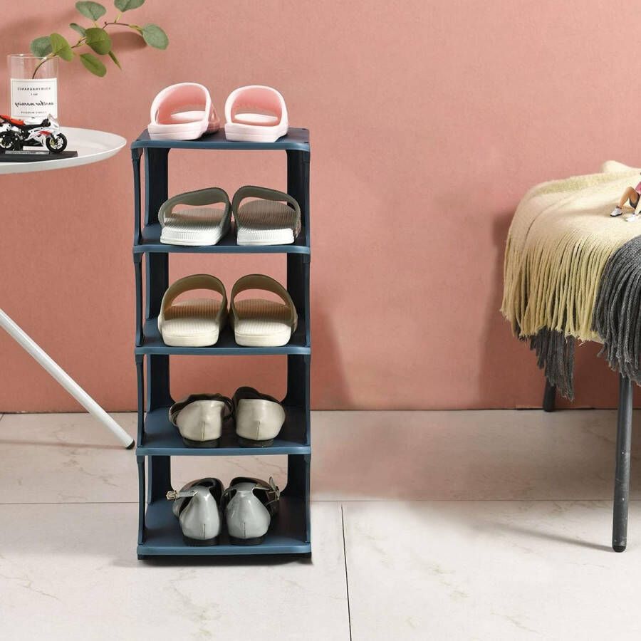 5-traps stapelbaar schoenenrek kunststof schoenenkast opbergrek blauw