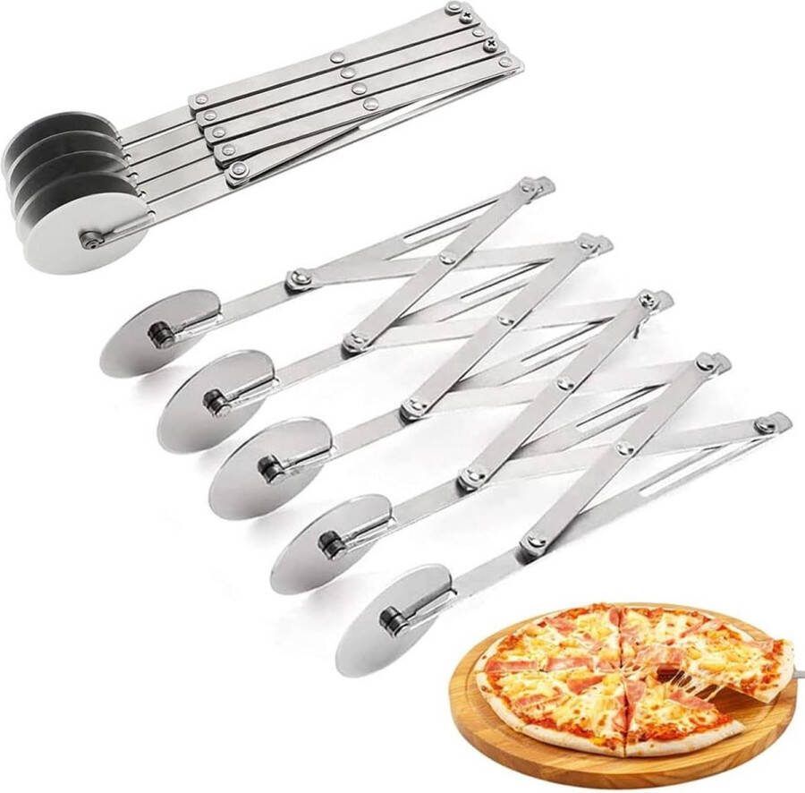 5 wielen roestvrijstalen pizzasnijder meerwielige deegscheider roestvrijstalen deegverdeler snijwielen van roestvrij staal deegverdeler verstelbare bak-uitsteker voor het bakken in de keuken gebak (zilver)