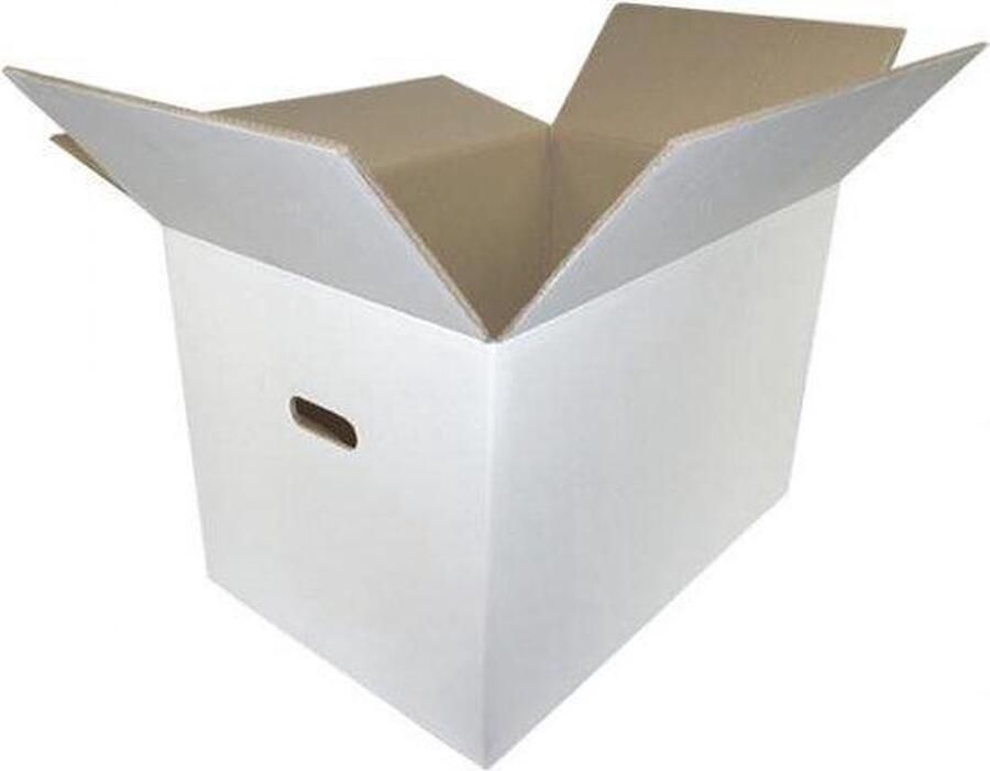 5 Witte verhuisdozen met handgrepen 53 X 33 X 35 Cm Dubbellaags Extra stevig 40 kg laadvermogen Opbergbox