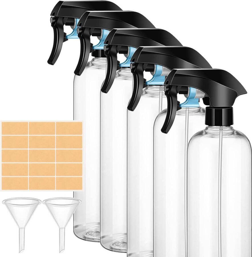 5 x 500 ml spuitflessen + beschrijfbare etiketten hervulbare lege spuitfles voor huishouden en tuin kappersgereedschap gieter bloemenspuit multifunctionele spuitfles