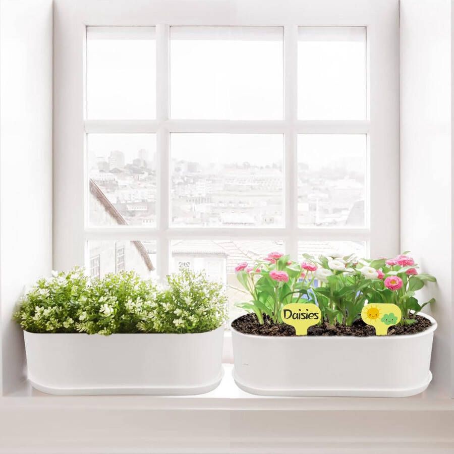 5 x kruidenpot 22 cm bonsai-pot witte kunststof bloempot plantenbak rechthoekig voor keuken balkon vensterbank