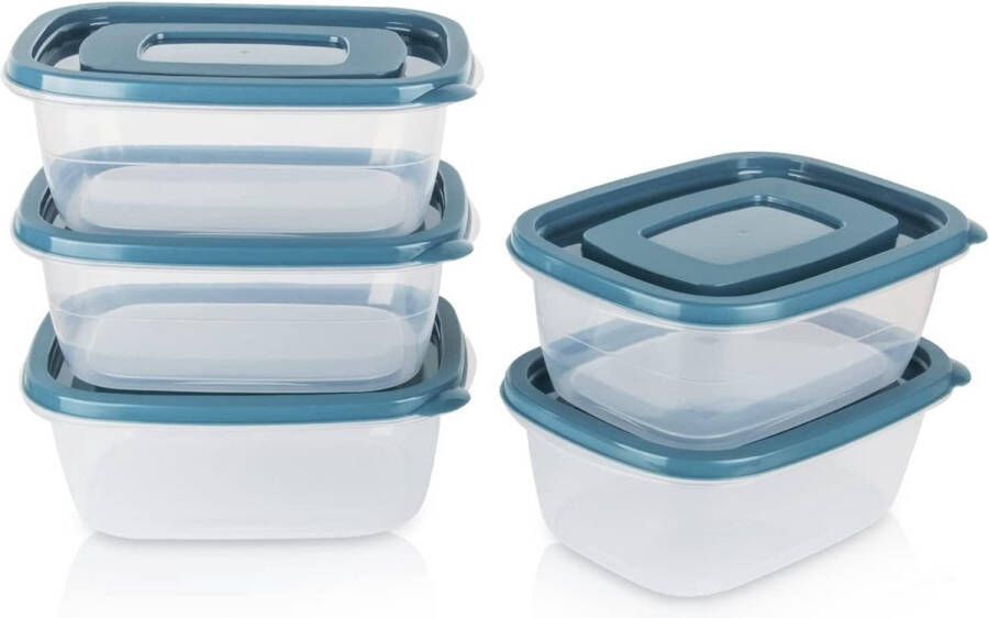5 x rechthoekige plastic portiedozensets met deksels voedselopslagdozen containersets voedselopslag voedselcontainers werk en reizen 1000 ml per doos blauw