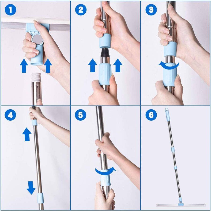 50 cm watertrekker vloertrekker telescopische trekker douche raamtrekker met extra duurzame siliconen lip 3-delige handgreep 130 cm waterwisser voor het reinigen van natte ruimtes ramen tegels