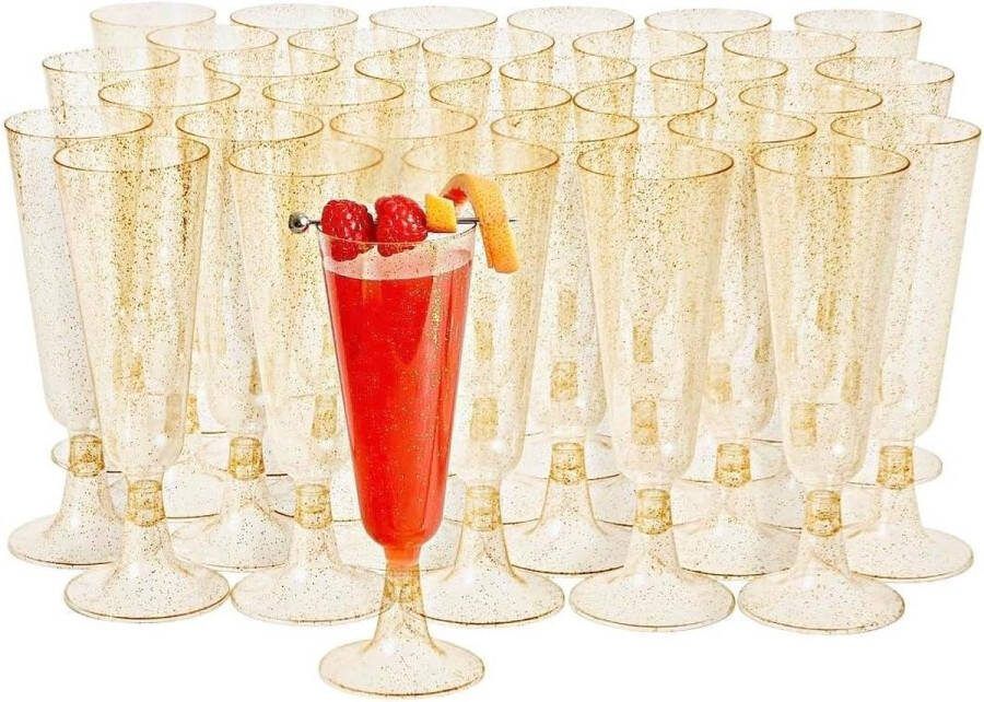 50 Gouden Glitter Plastic Champagneglazen 150ml Herbruikbare Champagneglazen voor Bruiloften Verjaardagen Kerstmis Feesten Cocktails Dessert