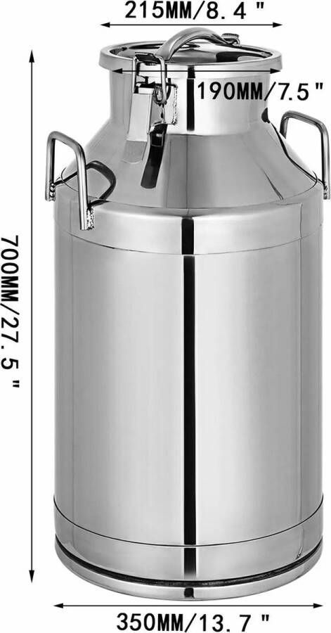 50 Liter RVS Melkkan Melkemmer Wijnemmer Roestvrij Staal Kan voor Wijn Melk Olie Opslag Transport Luchtdicht RVS 70cm hoog 35cm breed