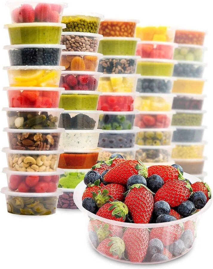 50 stuks 250 ml ronde stapelbare plastic voedselsauscontainers met deksels herbruikbare lekvrij vaatwasser- en magnetronbestendig BPA-vrije containers
