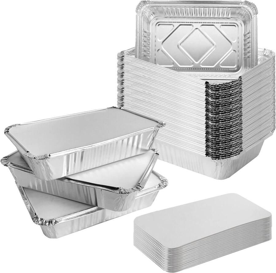 50 stuks aluminiumfolie trays met deksels 1000 ml containers voor afhaalmaaltijden folie voedselcontainers voor catering thuis