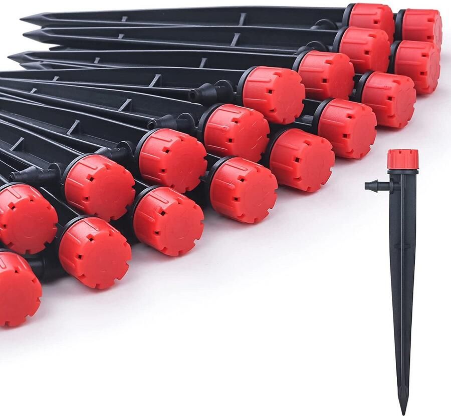 50 stuks druppelaars voor 1 4 druppelirrigatiebuizen instelbare 360 ​​graden waterstroom druppelaars op 5 pijlstaak tuinirrigatie druppelaars voor (4-7mm) bewateringssysteem