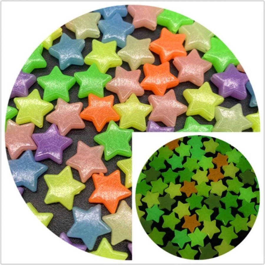 50 stuks glow in de dark kralen sterren 10mm multicolor