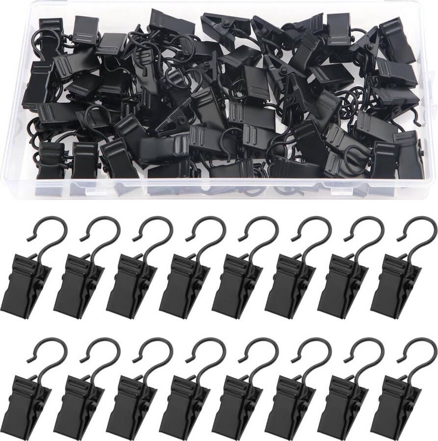 50 Stuks Gordijnclips Metalen Ophanghaken Gordijnclips met Haken Gordijnhangers Clips voor Slaapkamer Badkamer Huisdecoratie Zwart