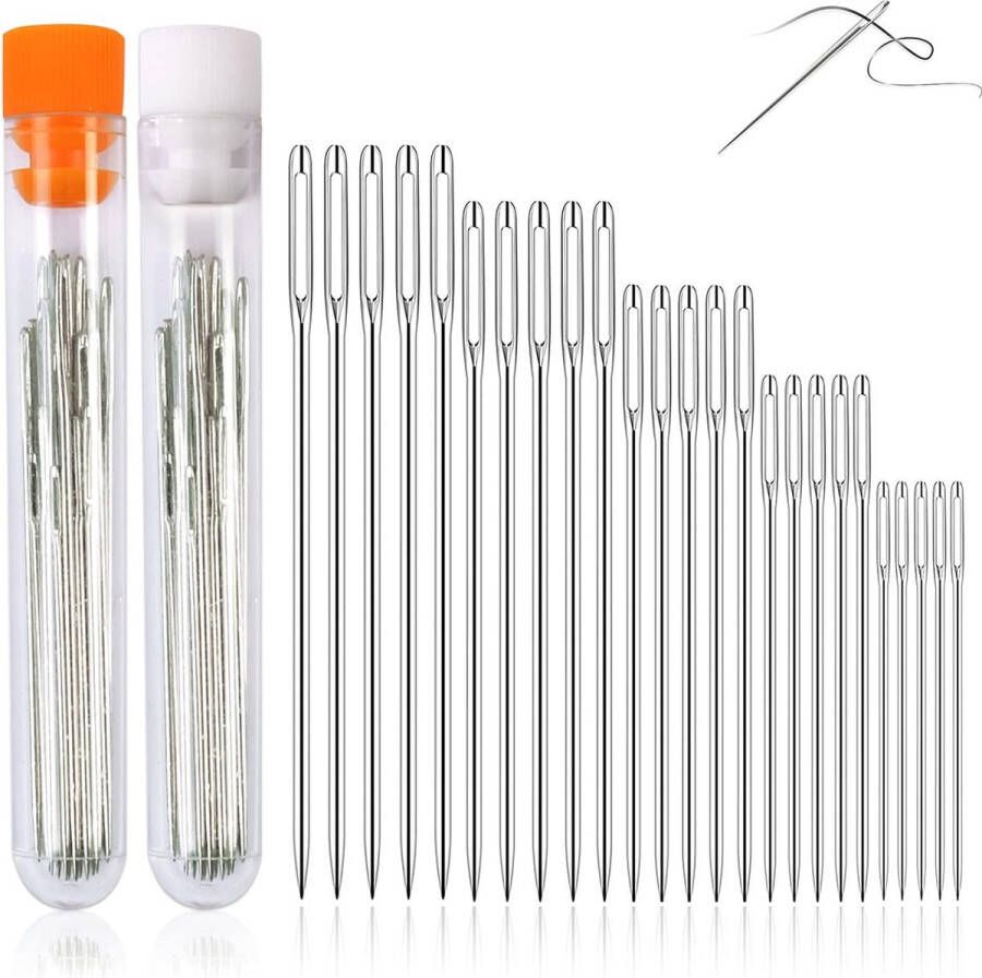 50 stuks grote oognaalden 5 maten Big Eye handnaainaalden staalgaren breinaalden stopnaald in een doorzichtige buis stofferingsnaalden set 4 1 cm 4 6 cm 5 1 cm 5 6 cm 6 cm