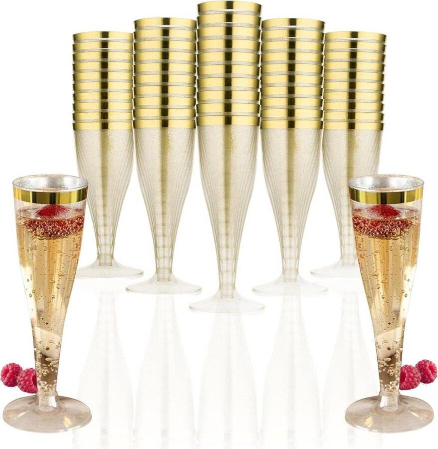 50 stuks Herbruikbare plastic champagneglazen met gouden rand 133 ml BPA-vrij Voor bruiloftsfeesten en cocktailparty's