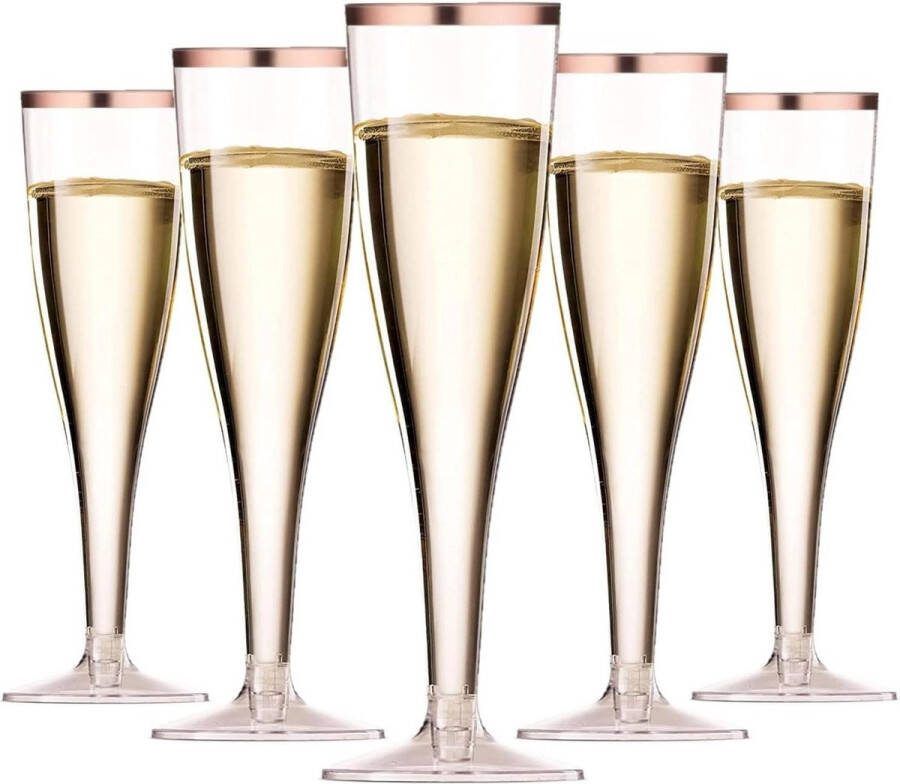 50 stuks herbruikbare roségoudkleurige champagnefluiten plastic champagneglazen tuin bruiloft jubileum douchefeestjes 150 ml met steel (5 x 17 cm)