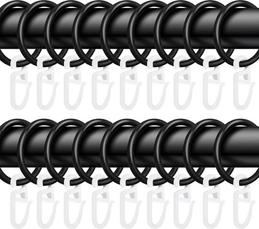 50 stuks metalen gordijnen gordijnringen hangringen en 50 stuks kunststof gordijnhaken voor raamgordijn bedgordijn douchegordijn 30 mm binnendiameter (zwart)