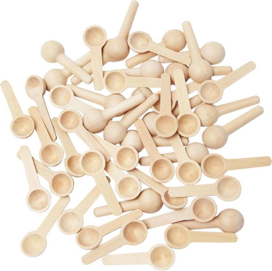 50 stuks mini houten lepels ronde zoutlepel hout kleine mini-kruidenlepel van hout houten kooklepel klein voor zout dessertlepel theelepel suikerlepel jam honing (6 8 cm)