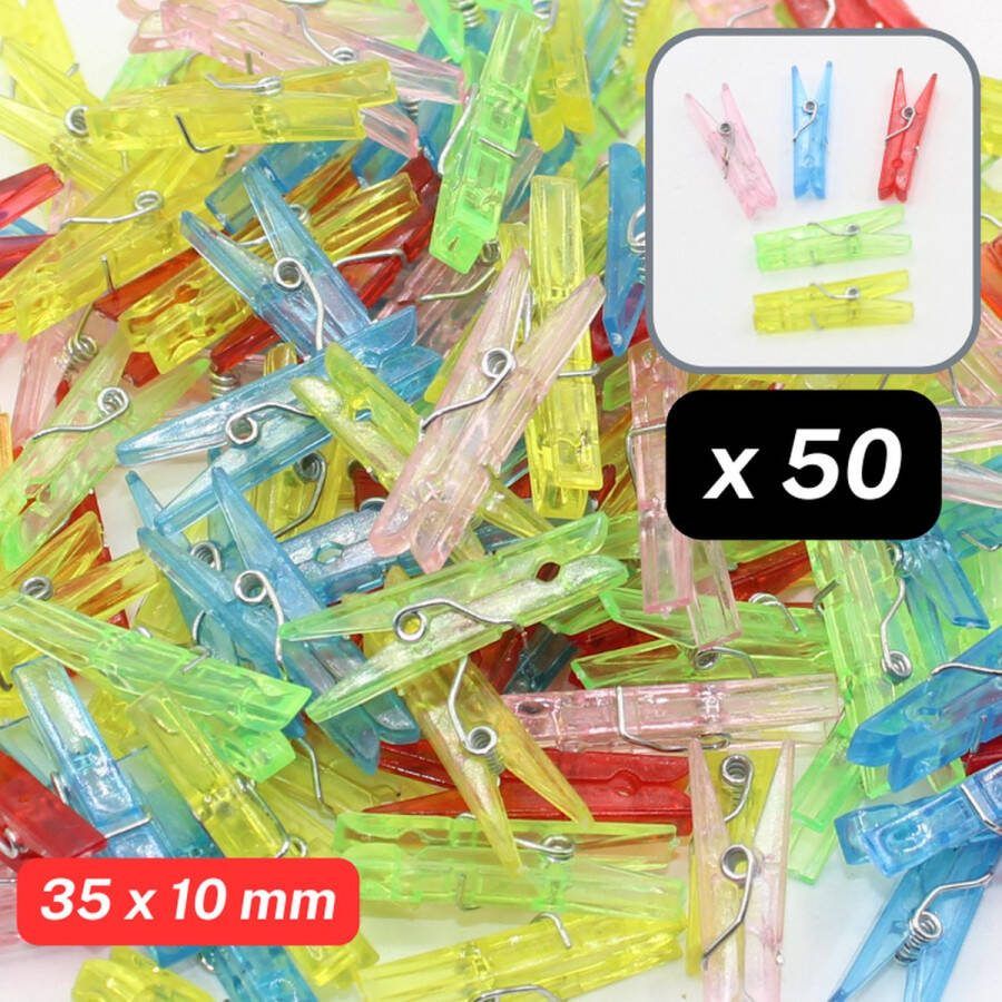 50 Stuks MINI KUNSTSTOF WASKNIJPERS Lengte 3 5CM Kan ook Gebruikt worden om Foto's Kerstkaarten Feestartikelen aan op te Hangen MIX KLEUREN TRANSPARANT