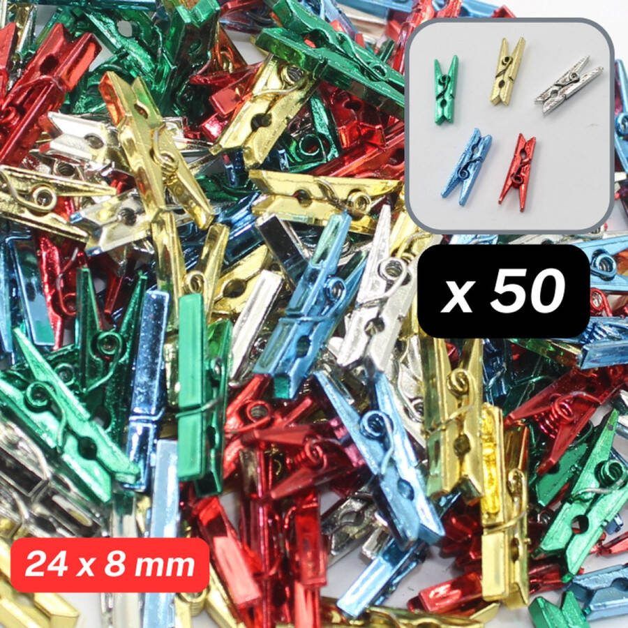50 Stuks MINI KUNSTSTOF WASKNIJPERS Lengte 3 5CM Kan ook Gebruikt worden om Foto's Kerstkaarten Feestartikelen aan op te Hangen MIX KLEUREN METALLIC