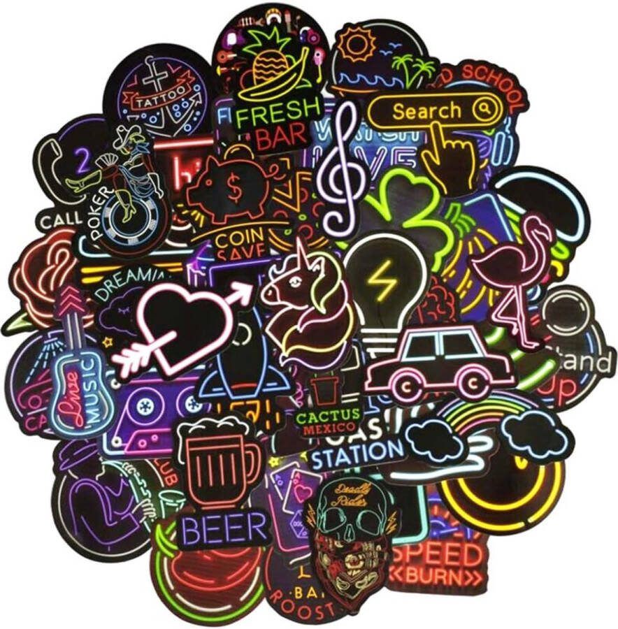 50 Stuks Neon Stickers Neon Lights Stickers Decoratie Stickers Volwassenen Stoere Stickers Rock Laptop Stickers