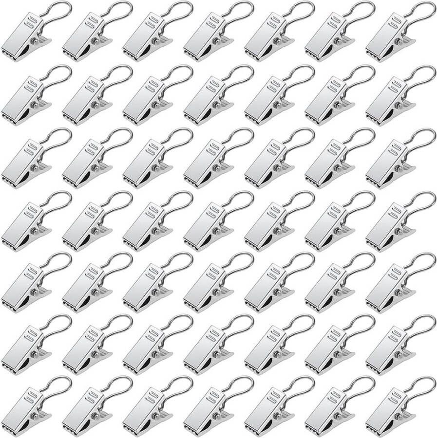 50 Stuks Roestvrijstalen Gordijnclips Metalen Ophanghaken Gordijnclips met Haken Gordijnhangers Clips voor Slaapkamer Badkamer Huisdecoratie Zilver