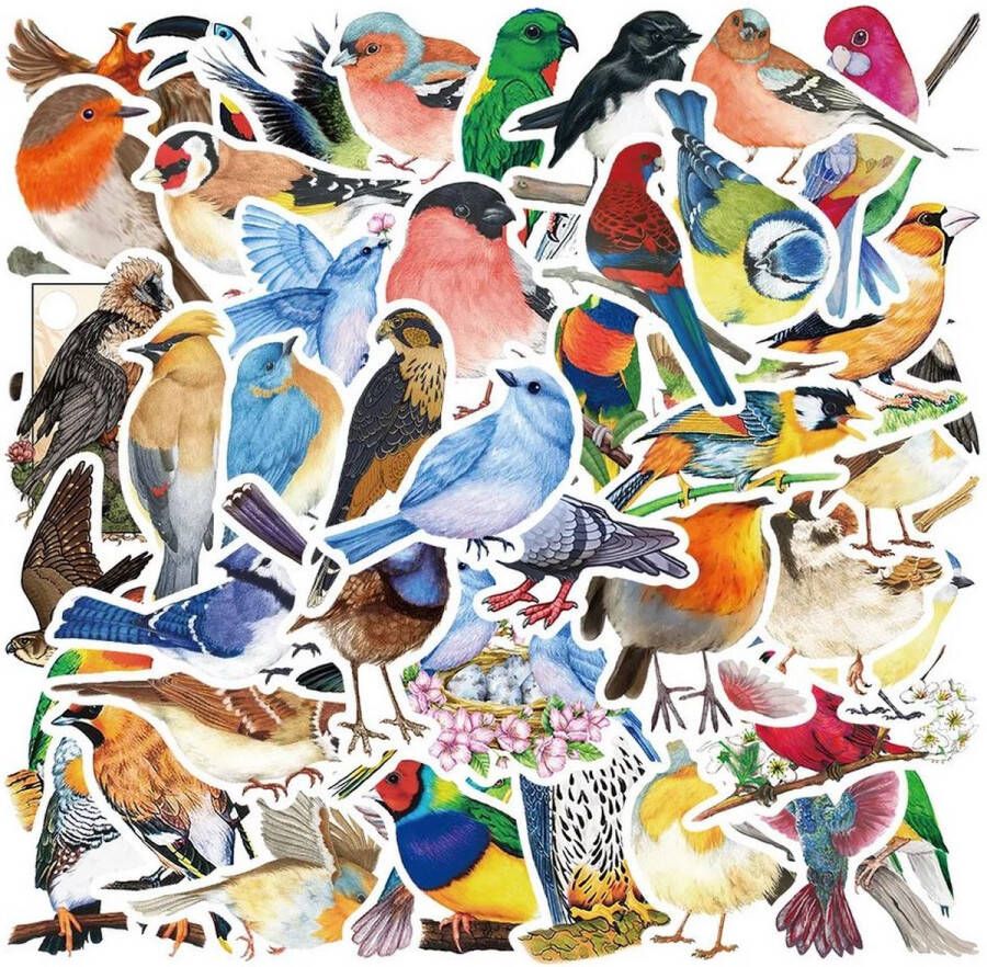 50 stuks stickers vogels 4-7 cm