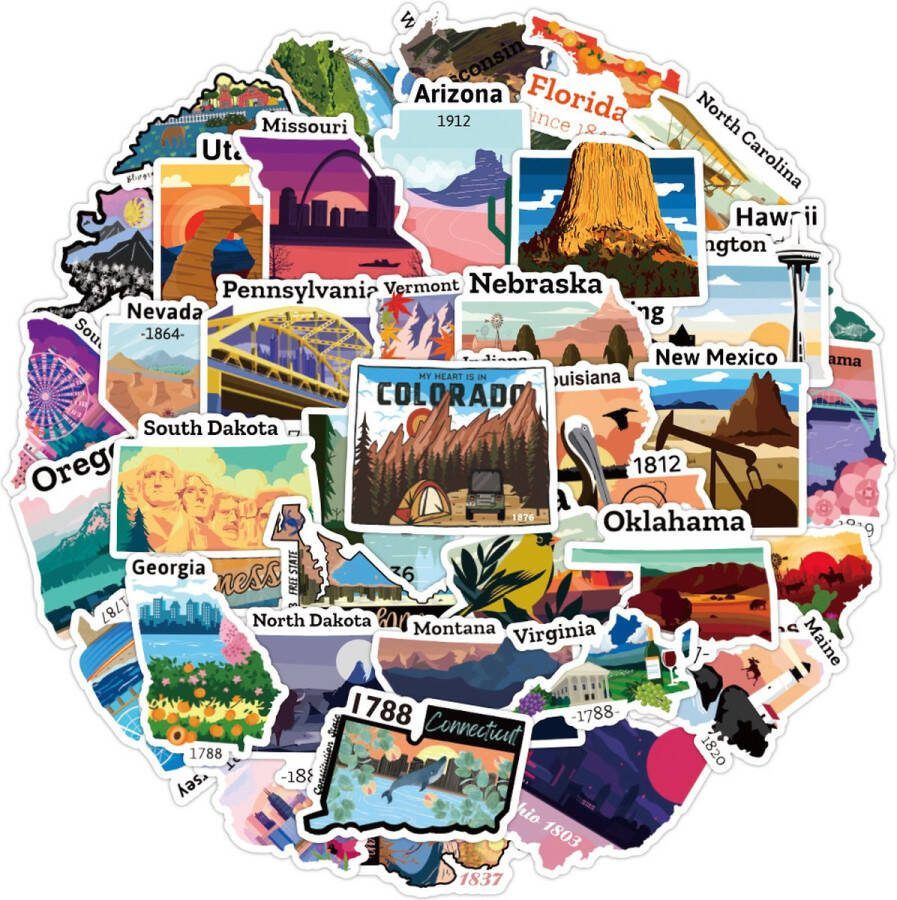 50 STUKS Verenigde Staten Reiskaart Stickers Buiten Reizen Wandelen Natuur Avontuur Decals voor Kinderen en Volwassenen Waterdichte Vinyl Sticke