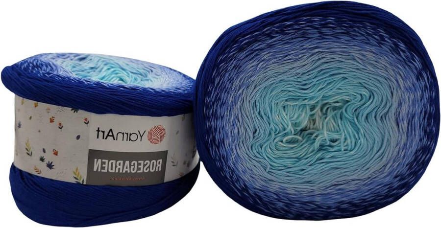 500 gram Bobbel wol kleurverloop 100% katoen meerkleurig blauw lichtblauw breiwol