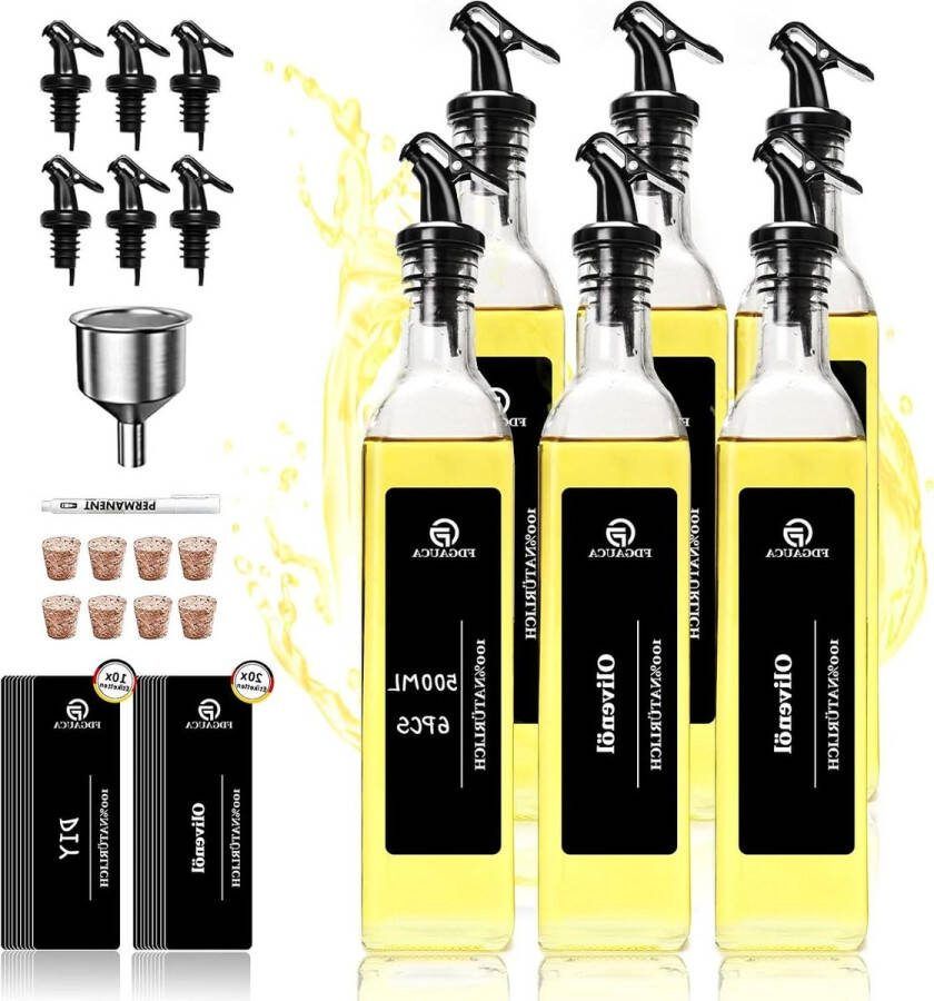 500 ml 6-stuks Azijn en olieflessen glazen oliedispenser met labels om te vullen oliekan olijfoliefles