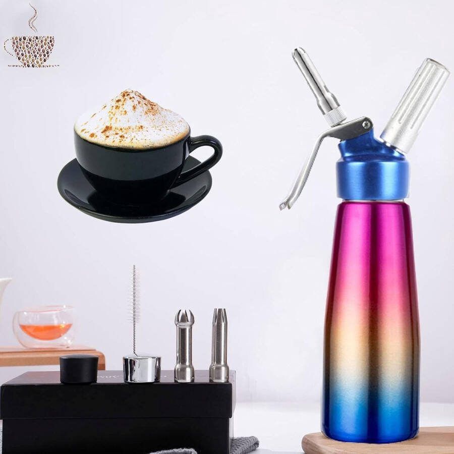 500 ml slagroomdispenser roestvrij staal slagroommaker professionele slagroomsyphon whipped cream met aluminium behuizing + 3 sproeiers en 1 reinigingsborstel voor desserts en gebak
