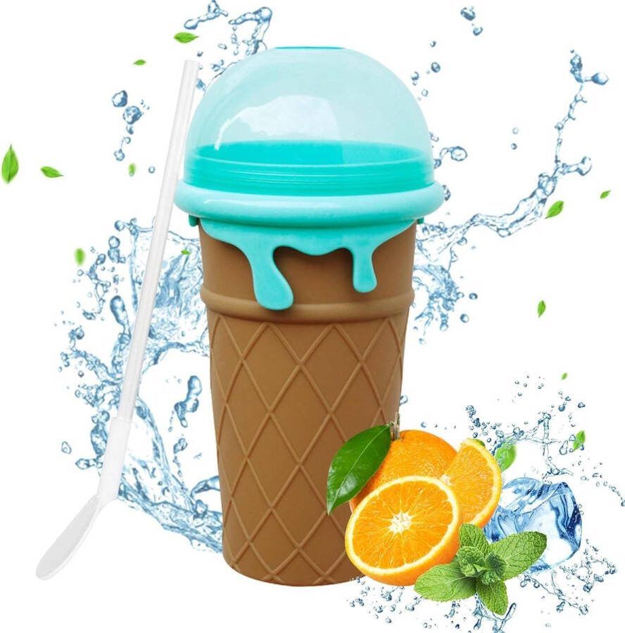 500 ml slushy maker siliconen magische slush-ijsbeker om te kneden met 2-in-1 rietje en lepel knijpbeker voor doe-het-zelf dranken smoothies zelfgemaakte milkshake bruin Slush puppy machine