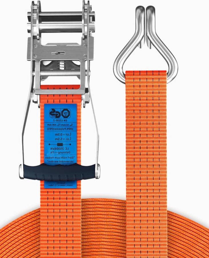 5000 kg Heavy duty ratelriemen 6 m TÜV GS & DIN getest Spanbanden met ratel en haak QR-label handleiding Veilig en robuust Set van 2 Spanbanden met ratel
